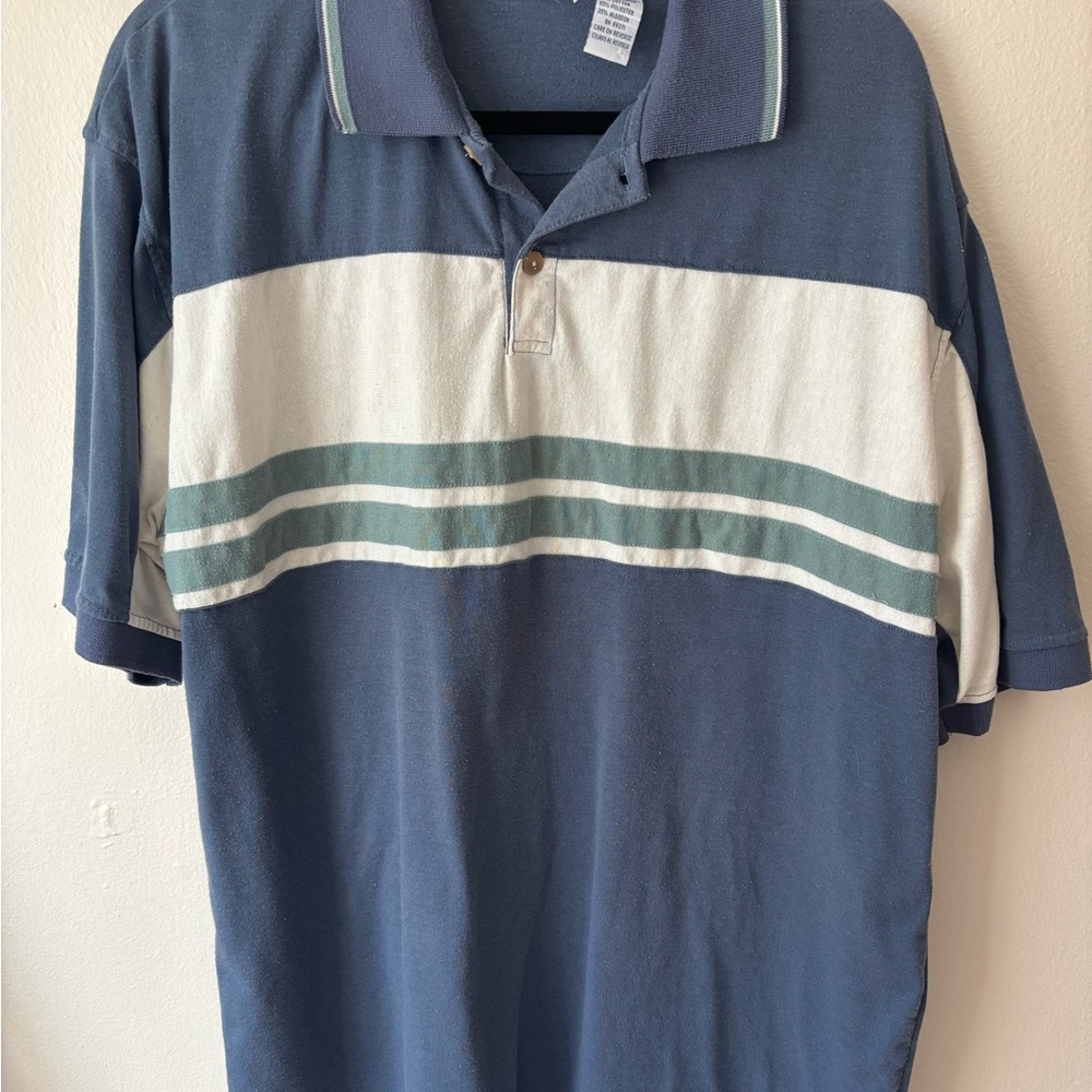 Puritan Blue and White Striped Polo Shirt